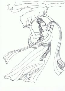 Posługując się stopionymi kamieniami, Nü Wa, bogini i stwórczyni chińskiej rasy, naprawia niebieski firmament (Randi Xu / The Epoch Times)