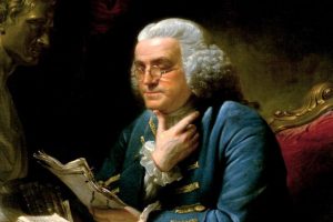 Benjamin Franklin, ur. 1706, zm. 1790 r. Uczony, filozof i polityk (domena publiczna)