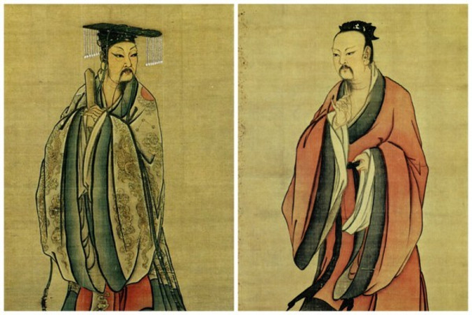 Cesarze: Yao (po prawej) oraz Yu Wielki – wizerunki z czasów dynastii Song (podobizna cesarza Yao: Ma Lin – National Palace Museum, Taipei / domena publiczna, https://commons.wikimedia.org/w/index.php?curid=7102717; podobizna cesarza Yu Wielkiego: domena publiczna, https://commons.wikimedia.org/w/index.php?curid=421920)