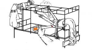 Ilustracja jednej z metod zadawania tortur w Masanjia (Rysunek Suna Yi)