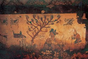 Ssireum (zapasy koreańskie) przedstawione na fresku z czasów Koguryŏ (By Unknown – [1] / domena publiczna, https://commons.wikimedia.org/w/index.php?curid=2959089)