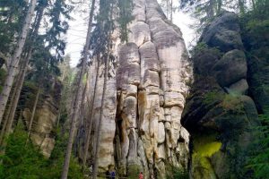Mierzące dziesiątki metrów fantazyjne pilastry zdobią skały w Adrszpaskim Skalnym Mieście, Czechy, maj 2018 r. (zdjęcia użyczył autorce Tomasz Karnia)