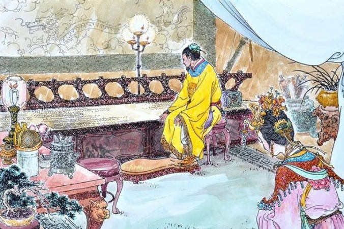 Ilustracja przedstawiająca Zhangsun, cesarzową z dynastii Tang, i jej męża Taizonga (Cao Zuimeng)