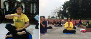 Autorka początkowo nie mogła usiąść w pozycji pełnego lotosu podczas medytacji Falun Dafa, ale po ok. pięciu miesiącach była w stanie to zrobić, a po trzech latach potrafiła medytować w tej pozycji przez godzinę (dzięki uprzejmości Nguyen Thi Nhung)