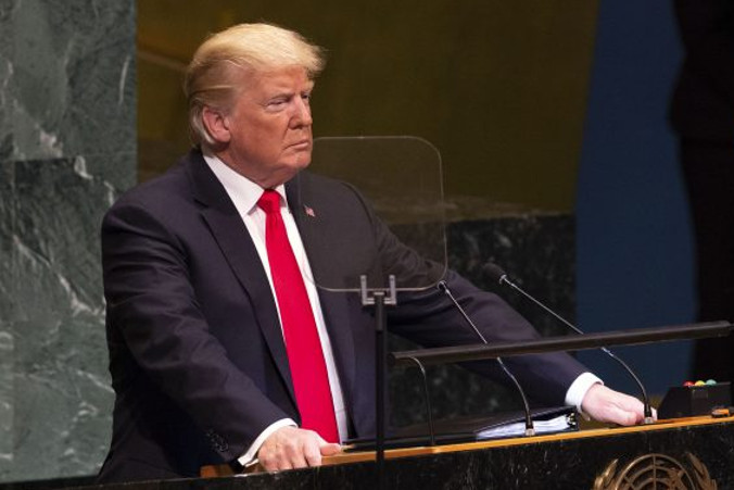 Prezydent Donald Trump przemawia podczas debaty generalnej 73. sesji Zgromadzenia Ogólnego ONZ w Nowym Jorku, 25.09.2018 r. (Bryan R. Smith/AFP/Getty Images)