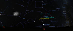 Artystyczne wyobrażenie obłoku Kordylewskiego na nocnym niebie w czasie obserwacji (jasność znacznie wzmocniona). Po kliknięciu na zdjęcie będzie je można obejrzeć w lepszej rozdzielczości (ilustracja dzięki uprzejmości prof. Gábora Horvátha)