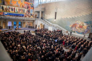 Ceremonia wręczenia Pokojowej Nagrody Nobla w 2018 r., Ratusz w Oslo, Norwegia, 10.12.2018 r. (BERIT ROALD/PAP/EPA)