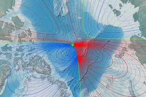 Według NOAA północny biegun geograficzny stale pozostaje w tym samym miejscu, natomiast magnetyczna północ od 1831 r. przesuwała się z Arktyki Kanadyjskiej w kierunku Rosji (NOAA)
