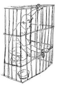 Rysunek przedstawia rodzaj klatki, w jakiej zamknięto Yu Minga na trzy miesiące (Minghui.org)