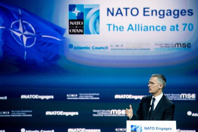 Sekretarz generalny NATO Jens Stoltenberg przemawia na forum dotyczącym NATO w The Anthem, Waszyngton, 3.04.2019 r. (Brendan Smialowski BRENDAN SMIALOWSKI/AFP/Getty Images)