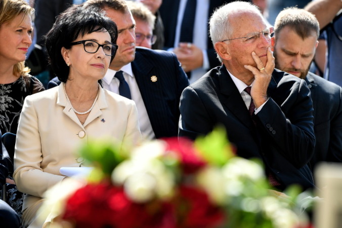 Marszałek Sejmu RP Elżbieta Witek i przewodniczący Bundestagu Wolfgang Schäuble uczestniczą w uroczystościach w Berlinie z okazji 80. rocznicy niemieckiej inwazji na Polskę, 1.09. 2019 r. (SASCHA STEINBACH/PAP/EPA)