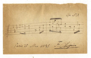 Zapis nutowy z autografem Fryderyka Chopina, Polonez op. 53, 25.05.1845 r. Prywatna kolekcja (Fryderyk Chopin – Włochy / <a href="https://commons.wikimedia.org/w/index.php?curid=11861475">domena publiczna</a>)