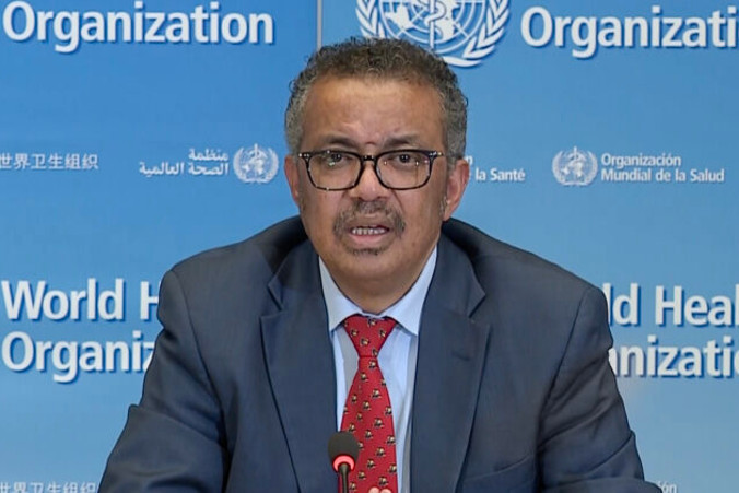 Szef Światowej Organizacji Zdrowia (WHO) Tedros Adhanom Ghebreyesus w siedzibie WHO, Genewa, 6.04.2020 r. (AFP via Getty Images)