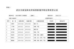 Zrzut ekranu ujawnionego dokumentu, który zawiera szczegóły dotyczące pacjentów z objawami podobnymi do COVID w szpitalu Wuhan Puren Jiang’an, 21.02.2020 r. Część informacji została zredagowana przez „The Epoch Times” w celu ochrony prywatności pacjentów<br/>(dostarczone do „The Epoch Times”)
