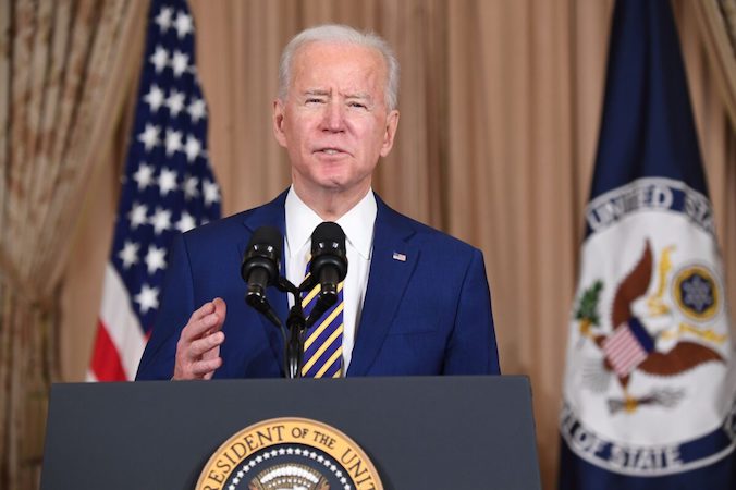 Prezydent Joe Biden wygłasza przemówienie na temat polityki zagranicznej, Departament Stanu w Waszyngtonie, 4.02.2021 r. (SAUL LOEB/AFP via Getty Images)