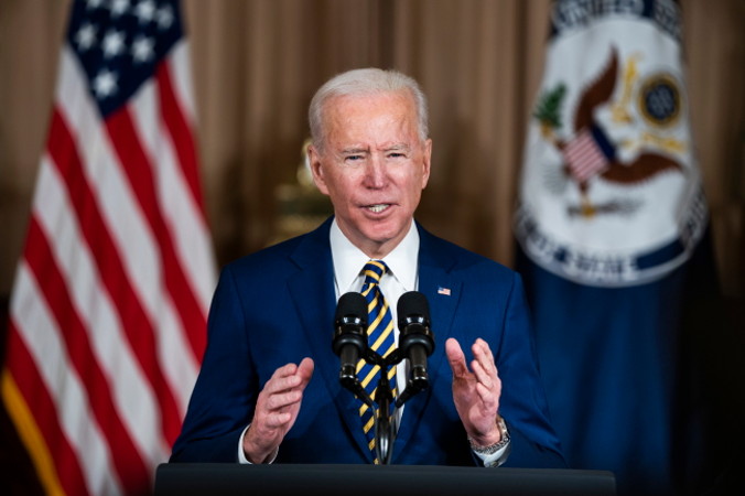 Prezydent USA Joe Biden wygłasza przemówienie na temat polityki zagranicznej, Departament Stanu w Waszyngtonie, 4.02.2021 r. (JIM LO SCALZO/PAP/EPA)