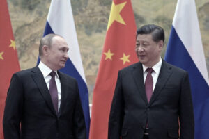 Prezydent Rosji Władimir Putin i przywódca Chin Xi Jinping pozują do zdjęcia podczas spotkania w Pekinie, 4.02.2022 r. (Alexei Druzhinin/Sputnik/AFP via Getty Images)