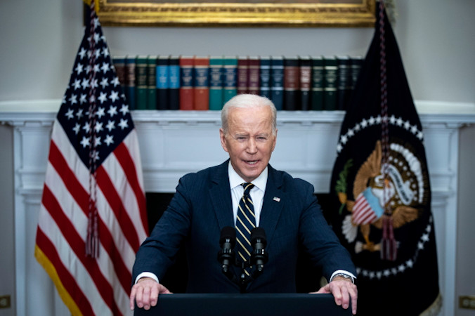 Prezydent Joe Biden przemawia w Sali Roosevelta w Białym Domu, Waszyngton, 11.03.2022 r. (Al Drago/POOL/PAP/EPA)