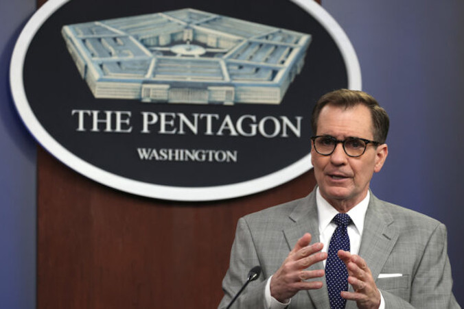 Sekretarz prasowy Pentagonu John Kirby podczas briefingu informacyjnego w Pentagonie, Arlington, Wirginia., 7.03.2022 r. (Alex Wong / Getty Images)