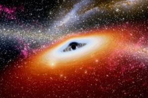 Galaktyka HD1 emituje szczególnie dużo promieni ultrafioletowych, co wskazuje na wysokoenergetyczne procesy. Według naukowców jedną z możliwych przyczyn może być gigantyczna czarna dziura o masie równej ok. 100 mln mas Słońca, która znajdowałaby się w centrum tej galaktyki. Na ilustracji artystyczne wyobrażenie supermasywnej czarnej dziury (<a href="https://pixabay.com/pl/users/webtechexperts-10518280/">Joseph Mucira</a> / <a href="https://pixabay.com/pl/?utm_source=link-attribution&amp;utm_medium=referral&amp;utm_campaign=image&amp;utm_content=4261182">Pixabay</a>)
