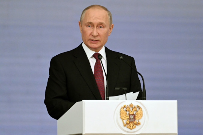  Prezydent Rosji Władimir Putin podczas przemówienia z okazji 220. rocznicy powstania rosyjskiego Ministerstwa Sprawiedliwości, Moskwa, 20.09.2022 r. (GRIGORY SISOYEV/SPUTNIK/KREMLIN POOL/PAP/EPA)